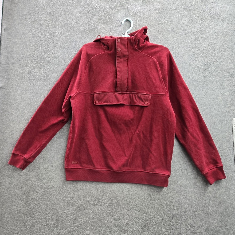 Lacoste Men Hoodie US M (FR 4) Red Activewear Snap Button Long Sleeve Logo